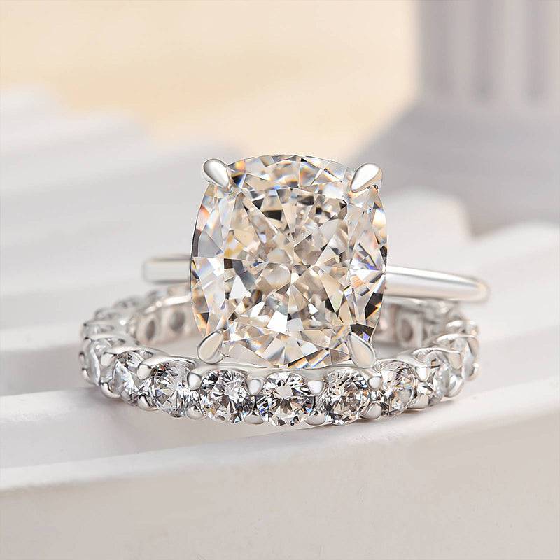 Louily Precious Crushed Ice Cushion Cut Wedding Set For Women In Sterling Silver - louilyjewelry
