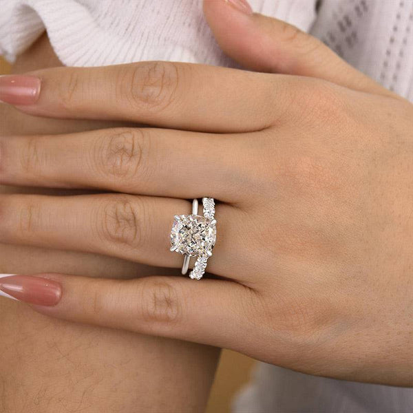 Louily Precious Crushed Ice Cushion Cut Wedding Set For Women In Sterling Silver