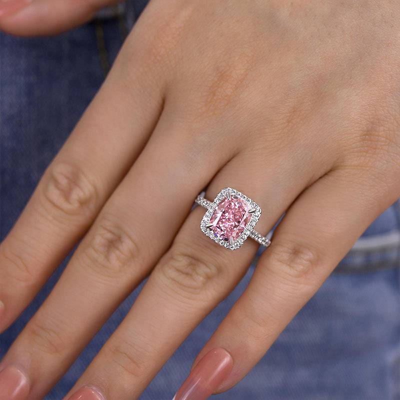 Louily Precious Cushion Cut Pink Stone Engagement Ring - louilyjewelry