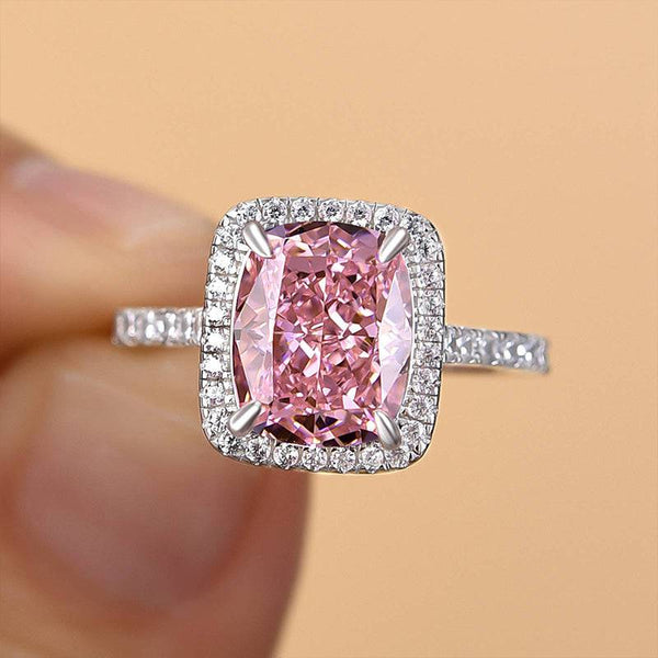 Louily Precious Cushion Cut Pink Stone Engagement Ring