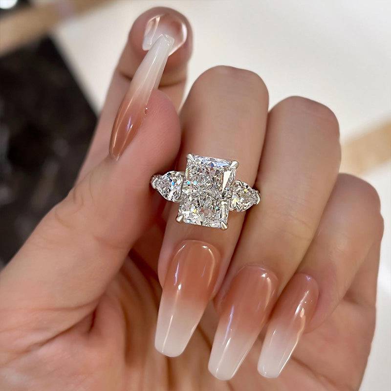 Louily Pink Stone Radiant Cut Three Stone Engagement Ring - louilyjewelry