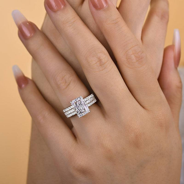 Louily Radiant Cut White Stone 3-Pieces Wedding Set In Sterling Silver