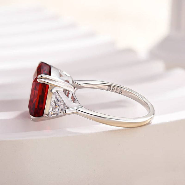 Louily Ruby Radiant & Triangle Cut Three Stone Engagement Ring In Sterling Silver