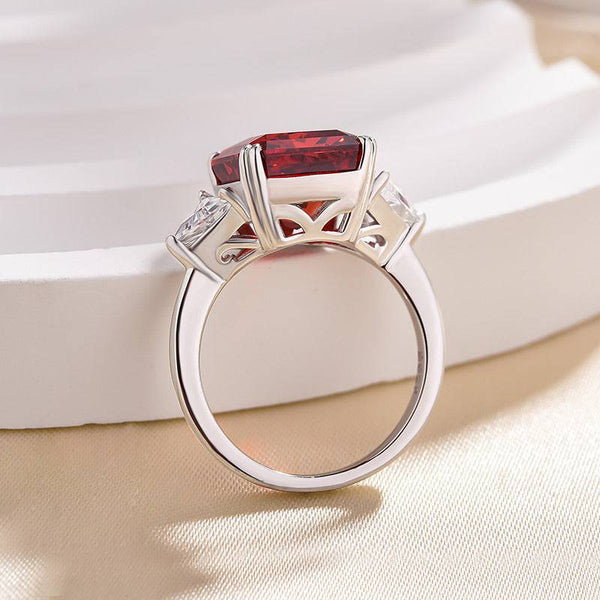 Louily Ruby Radiant & Triangle Cut Three Stone Engagement Ring In Sterling Silver