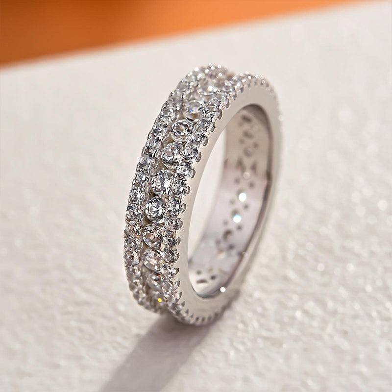 Louily Sparkle 3 Row Design Round Cut Wedding Band - louilyjewelry