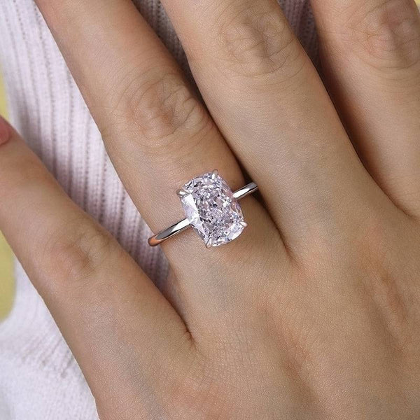 Louily Sparkle Cushion Cut Simulated Diamond Engagement Ring In Sterling Silver