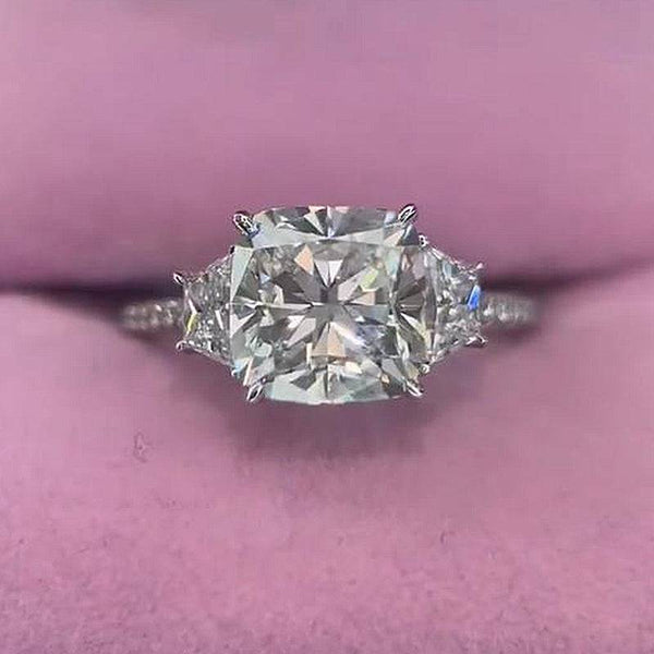 Louily Sparkle Cushion Cut Three Stone Engagement Ring