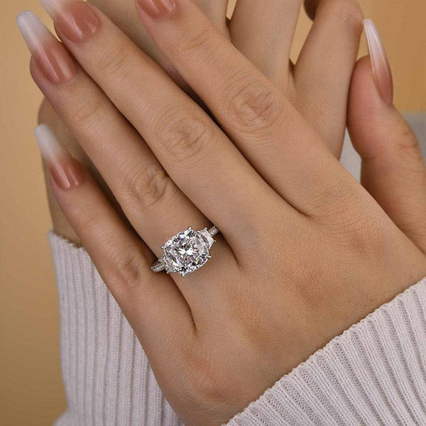 Louily Sparkle Cushion Cut Three Stone Engagement Ring