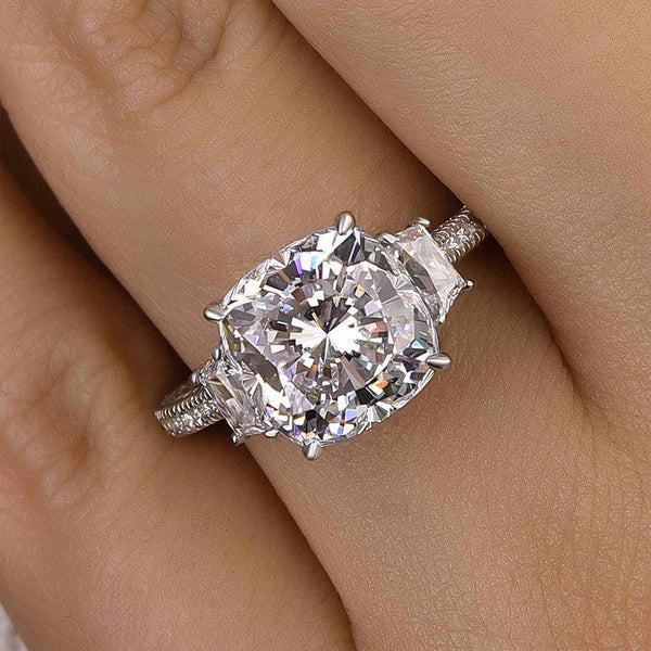 Louily Sparkle Cushion Cut Three Stone Engagement Ring