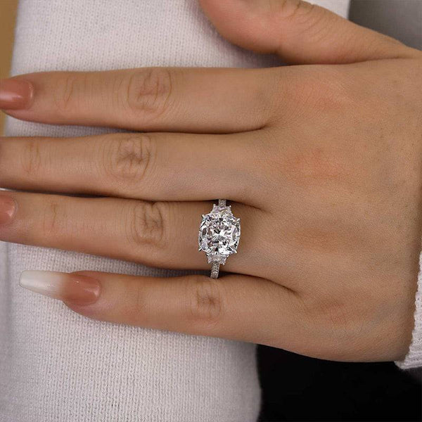 Louily Sparkle Cushion Cut Three Stone Engagement Ring