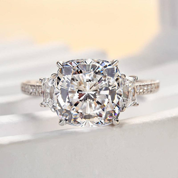 Louily Sparkle Cushion Cut Three Stone Engagement Ring