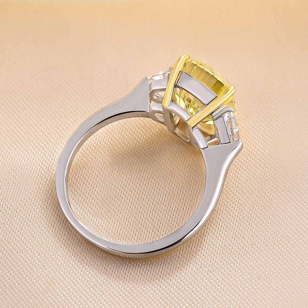 Louily Sparkle Cushion Cut Three Stone Yellow Sapphire Engagement Ring In Sterling Silver