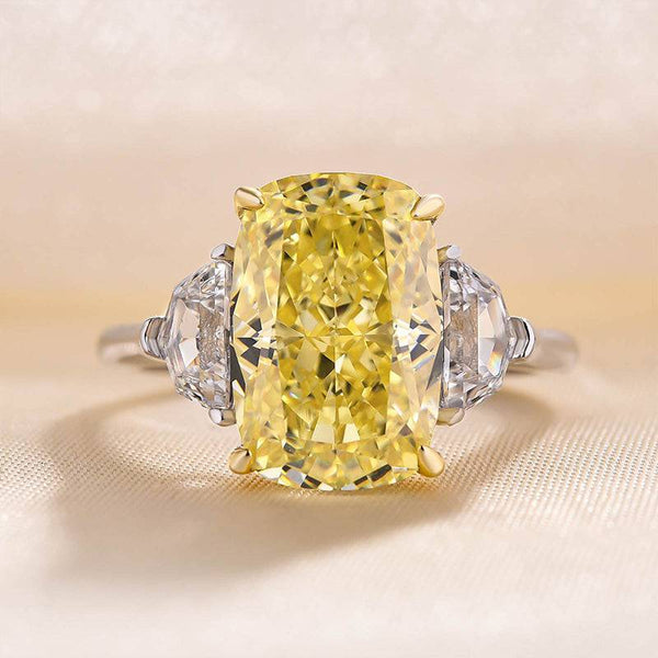 Louily Sparkle Cushion Cut Three Stone Yellow Sapphire Engagement Ring In Sterling Silver