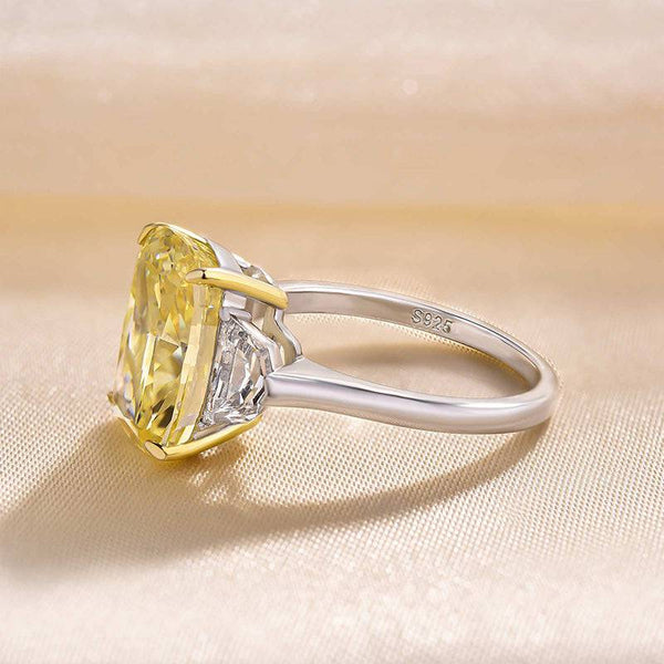 Louily Sparkle Cushion Cut Three Stone Yellow Sapphire Engagement Ring In Sterling Silver