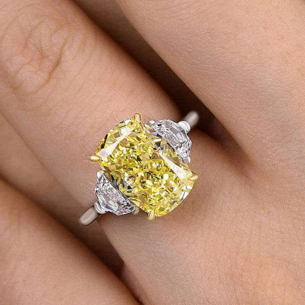 Louily Sparkle Cushion Cut Three Stone Yellow Sapphire Engagement Ring In Sterling Silver