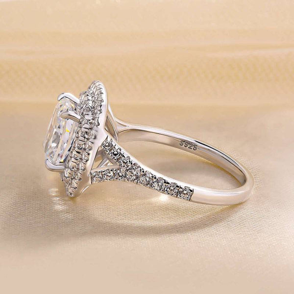 Louily Sparkle Double Halo Split Shank Cushion Cut Engagement Ring In Sterling Silver