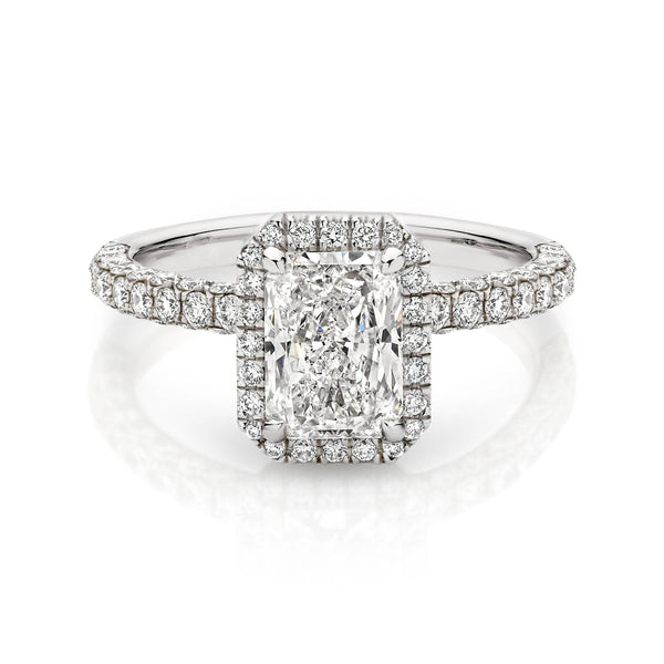 Louily Sparkle Halo Radiant Cut Simulated Diamond Engagement Ring In White Gold