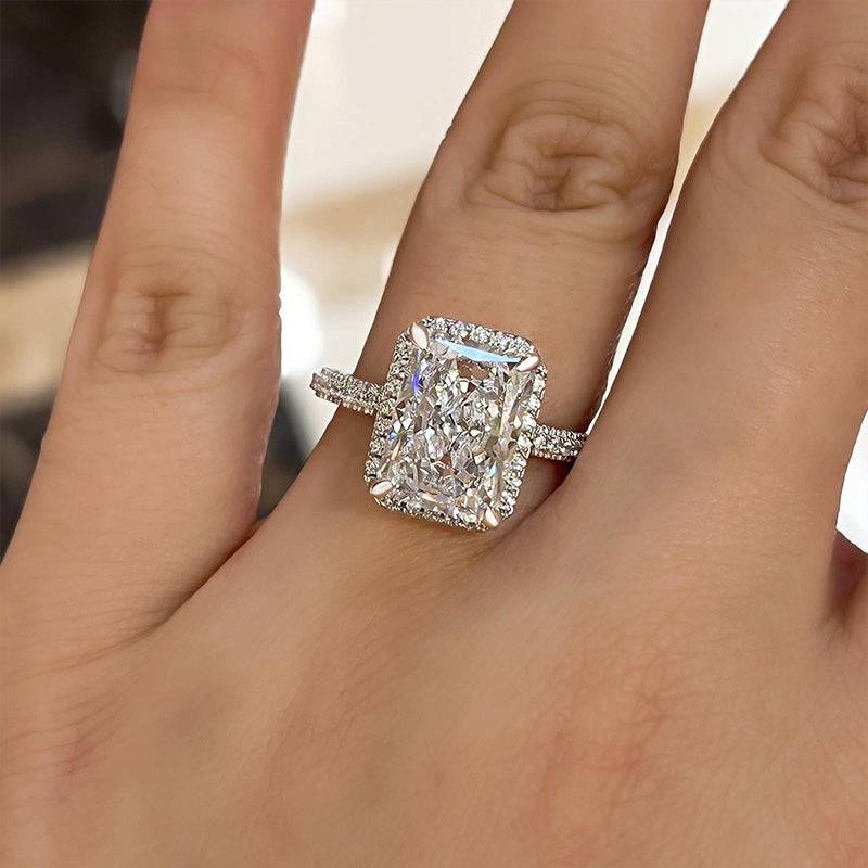 Louily Sparkle Halo Radiant Cut Simulated Diamond Engagement Ring In White Gold - louilyjewelry