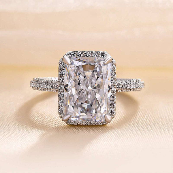 Louily Sparkle Halo Radiant Cut Simulated Diamond Engagement Ring In White Gold