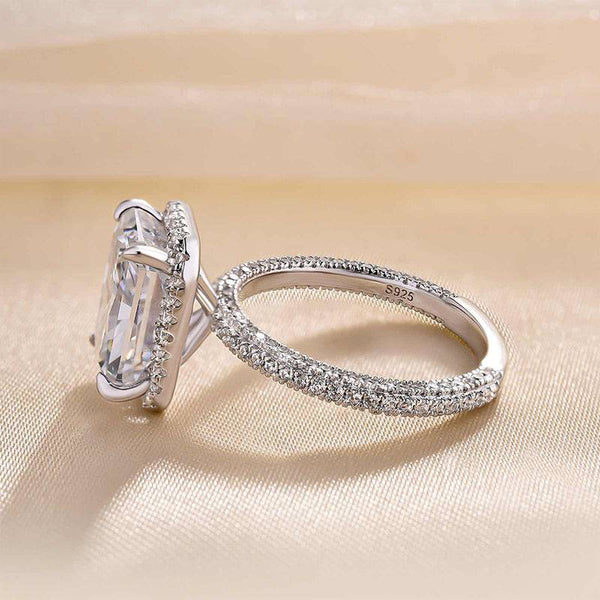 Louily Sparkle Halo Radiant Cut Simulated Diamond Engagement Ring In White Gold