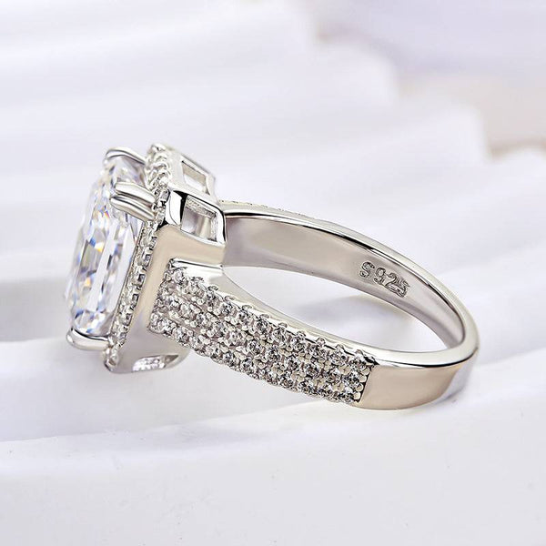 Louily Sparkle Halo Three Shank Radiant Cut Engagement Ring In Sterling Silver