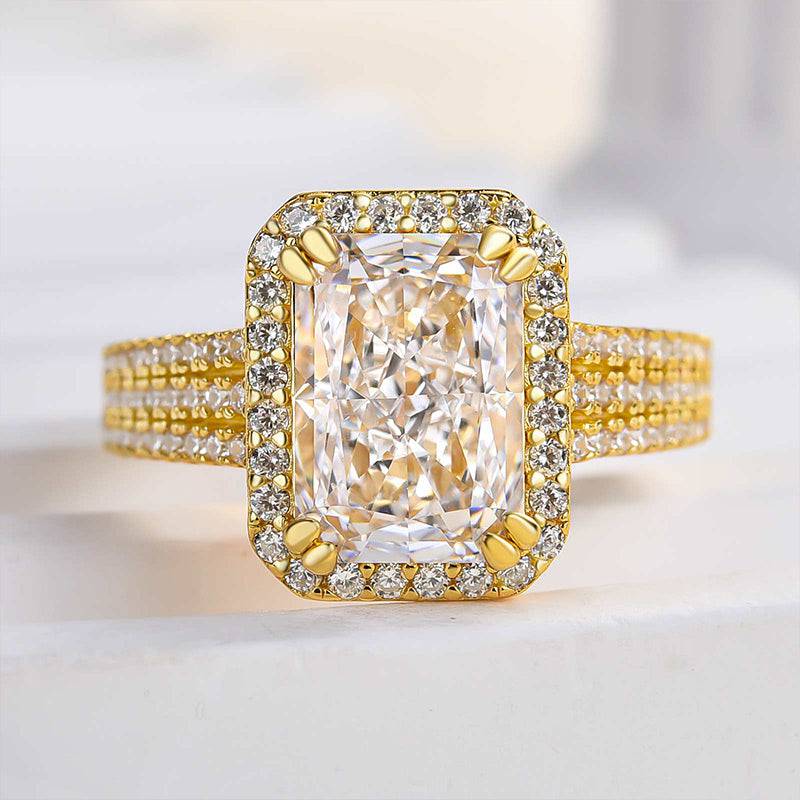 Louily Sparkle Halo Three Shank Radiant Cut Engagement Ring In Sterling Silver - louilyjewelry