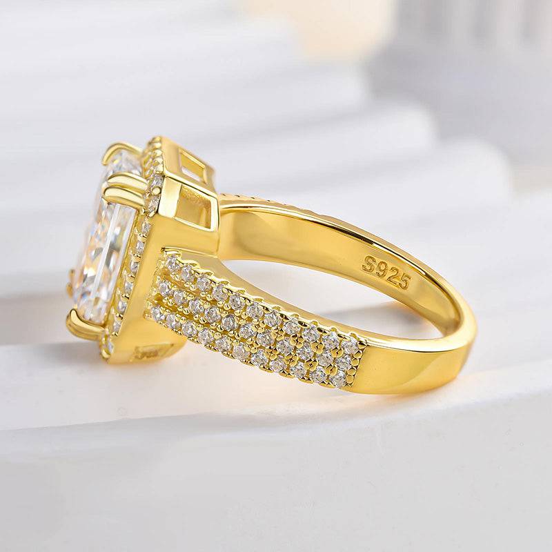 Louily Sparkle Halo Three Shank Radiant Cut Engagement Ring In Sterling Silver - louilyjewelry