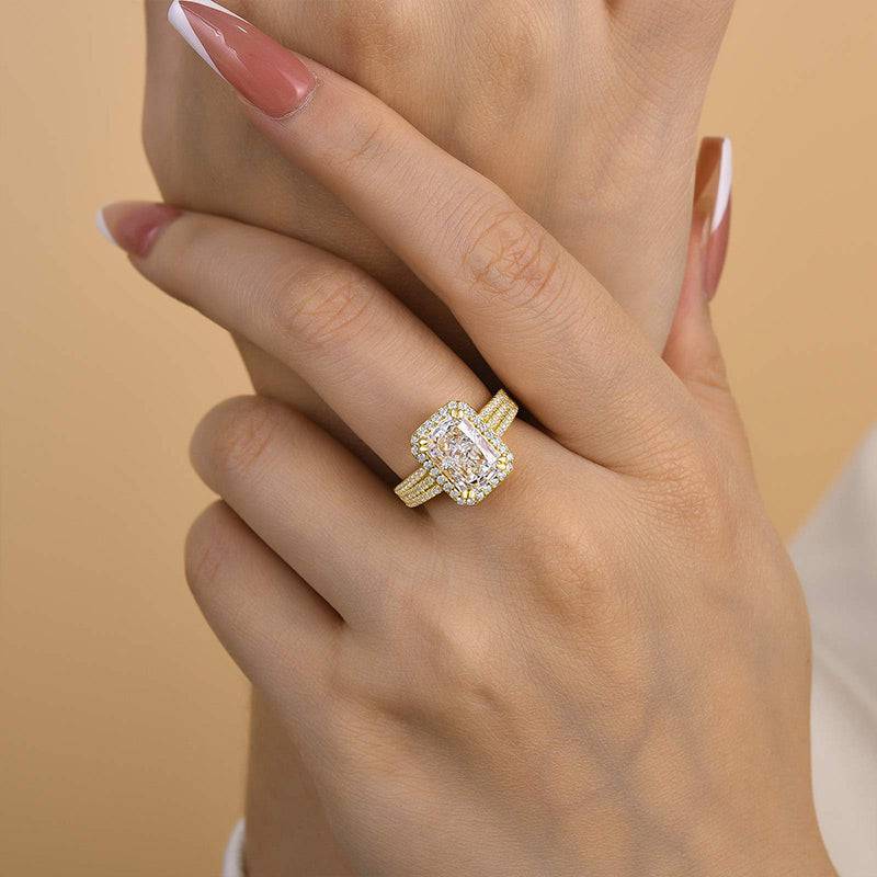 Louily Sparkle Halo Three Shank Radiant Cut Engagement Ring In Sterling Silver - louilyjewelry