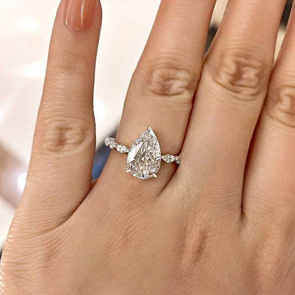 Louily Sparkle Pear Cut Simulated Diamond Engagement Ring In Sterling Silver