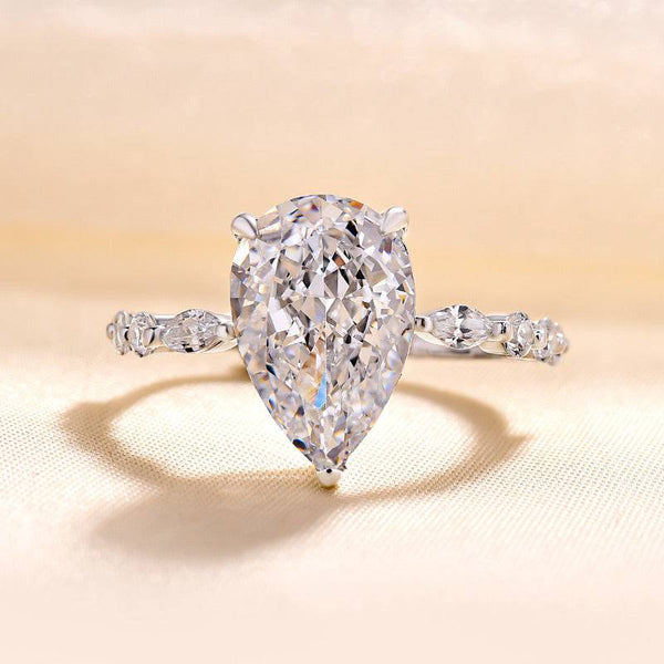 Louily Sparkle Pear Cut Simulated Diamond Engagement Ring In Sterling Silver