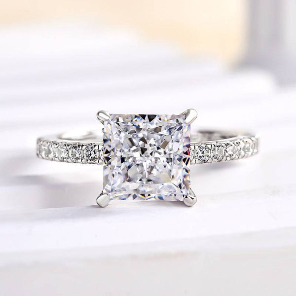 Louily Sparkle Princess Cut Engagement Ring For Women In Sterling Silver