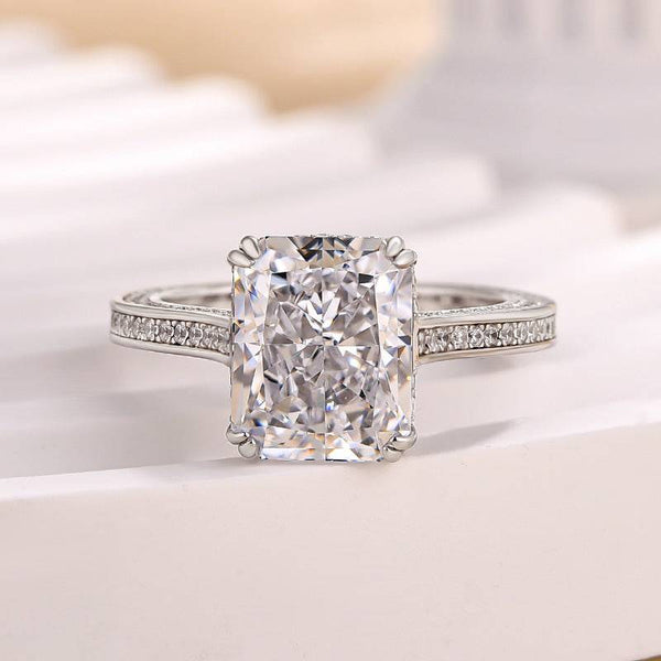 Louily Sparkle Radiant Crushed Ice Cut Engagement Ring In Sterling Silver