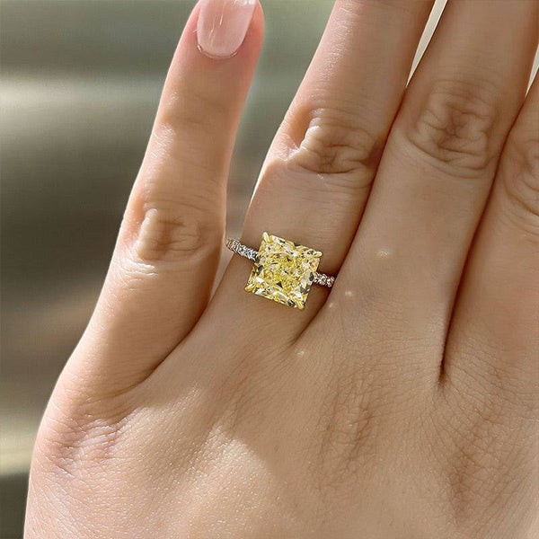 Louily Sparkle Radiant Cut Yellow Sapphire Engagement Ring In Sterling Silver