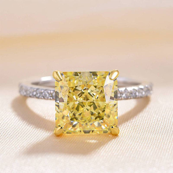 Louily Sparkle Radiant Cut Yellow Sapphire Engagement Ring In Sterling Silver