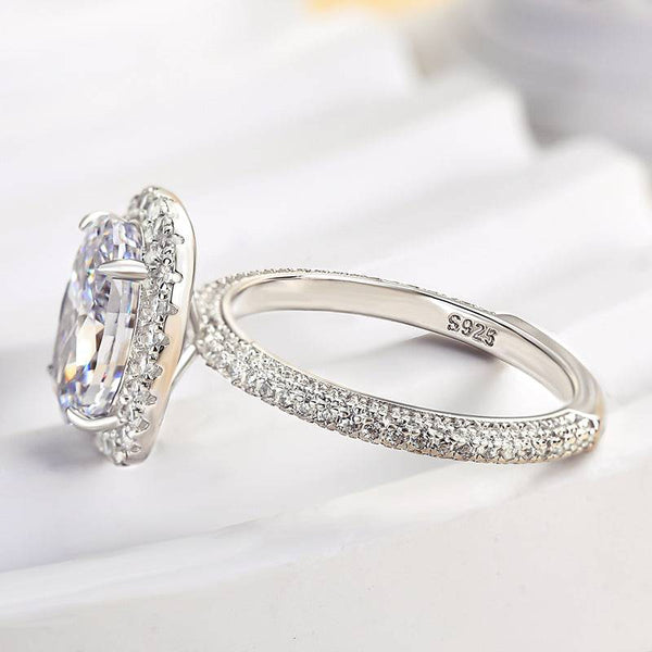 Louily Special Halo Oval Cut Simulated Diamond Engagement Ring In Sterling Silver