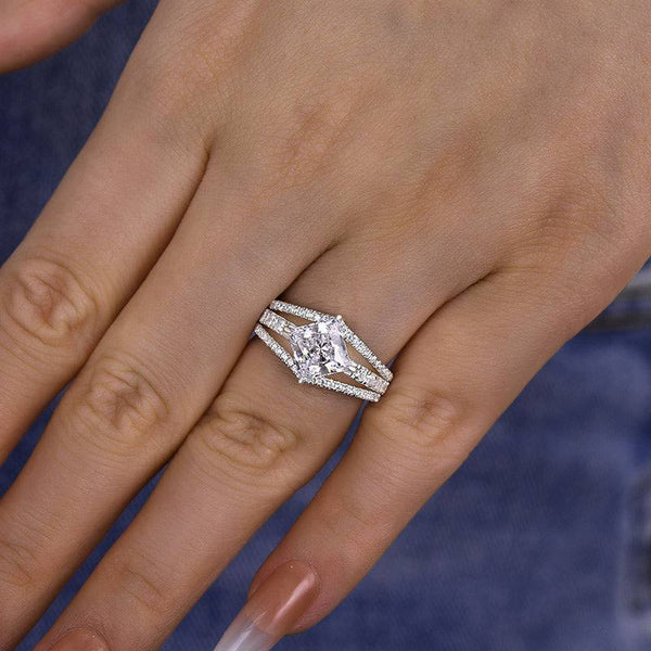 Louily Special Princess Cut Engagement Ring In Sterling Silver