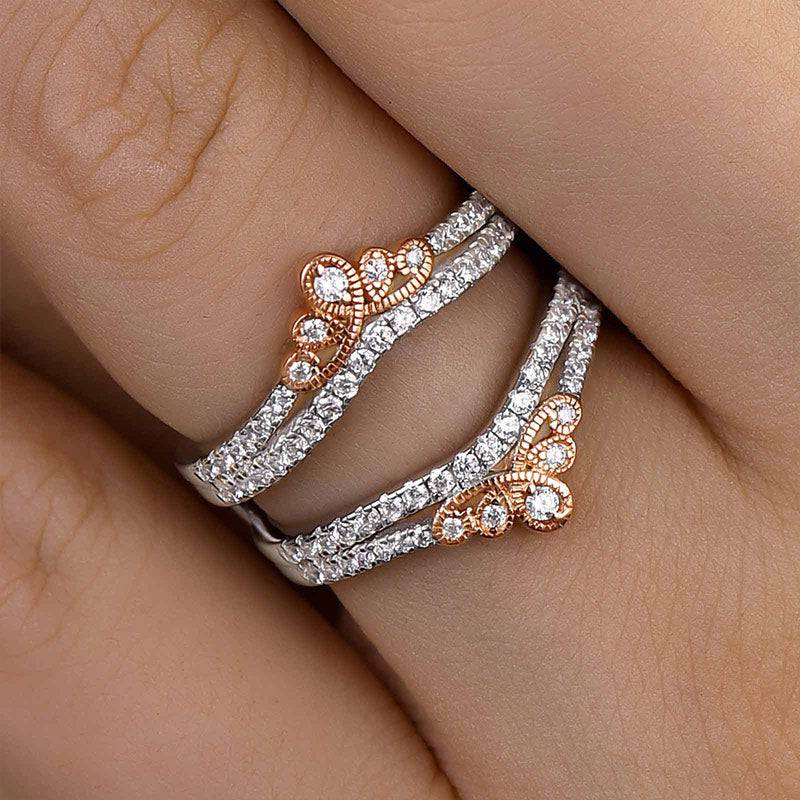 Louily Special Two-tone Round Cut Jacket Wedding Band - louilyjewelry