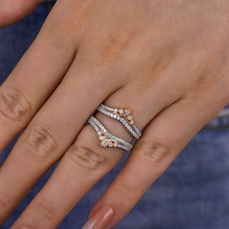 Louily Special Two-tone Round Cut Jacket Wedding Band - louilyjewelry