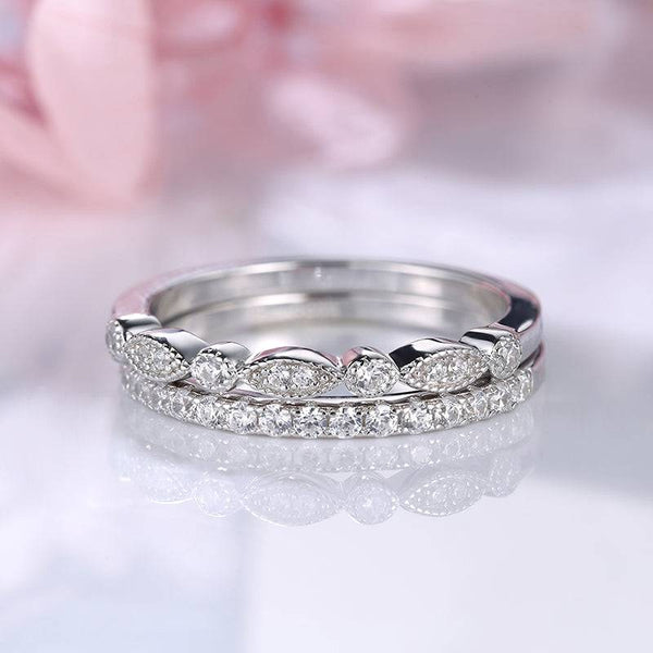 Louily Stackable Art Deco Half Eternity Women's Wedding Band Set In Sterling Silver