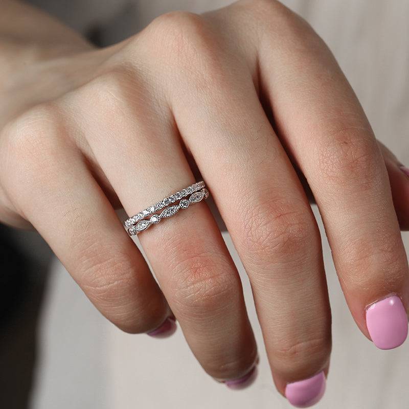 Louily Stackable Art Deco Half Eternity Women's Wedding Band Set In Sterling Silver - louilyjewelry