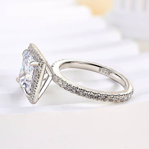 Louily Sterling Silver Halo Princess Cut Engagement Ring for Women
