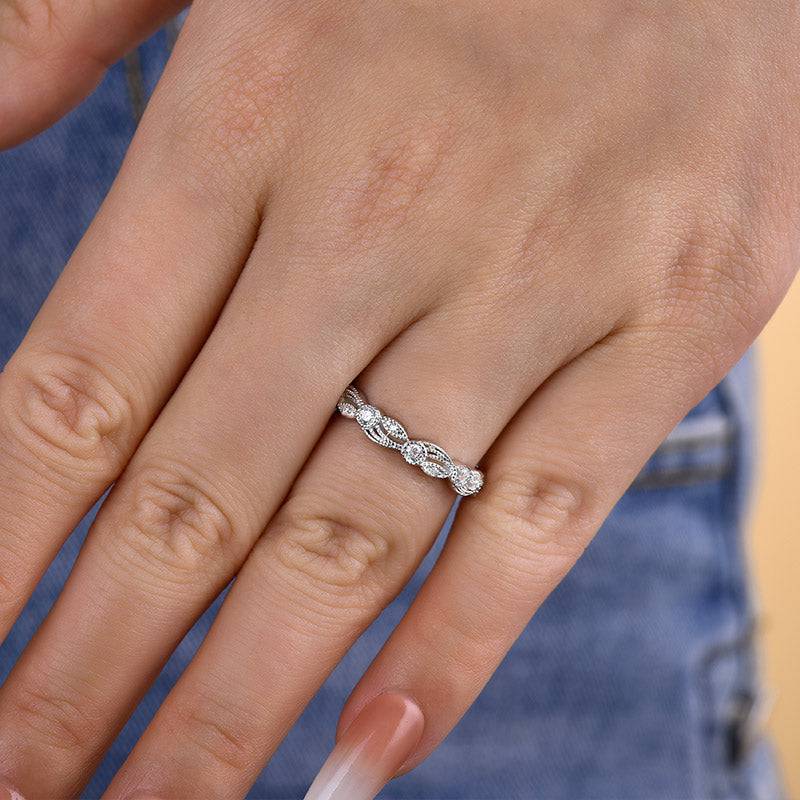 Louily Sterling Silver Vintage Leaf & Vine Art Deco Wedding Band - louilyjewelry