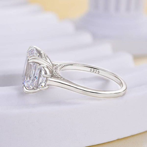 Louily Stunning 4.5 Carat Asscher Cut Three Stone Women's Engagement Ring In Sterling Silver