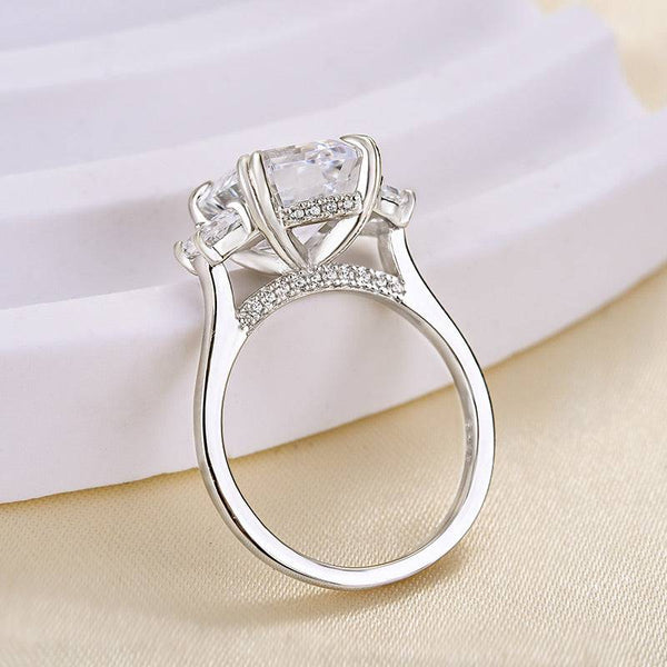 Louily Stunning 4.5 Carat Asscher Cut Three Stone Women's Engagement Ring In Sterling Silver