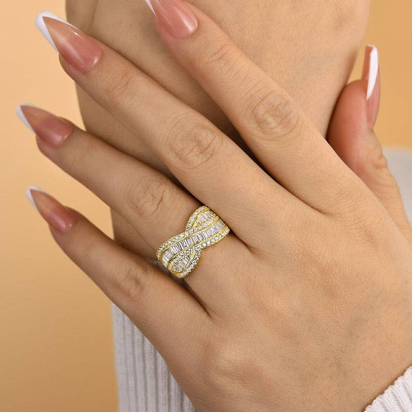 Louily Stunning Cross Emerald Cut Women's Wedding Band