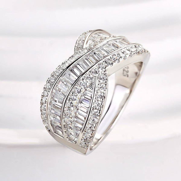 Louily Stunning Cross Emerald Cut Women's Wedding Band