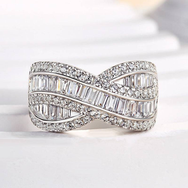 Louily Stunning Cross Emerald Cut Women's Wedding Band