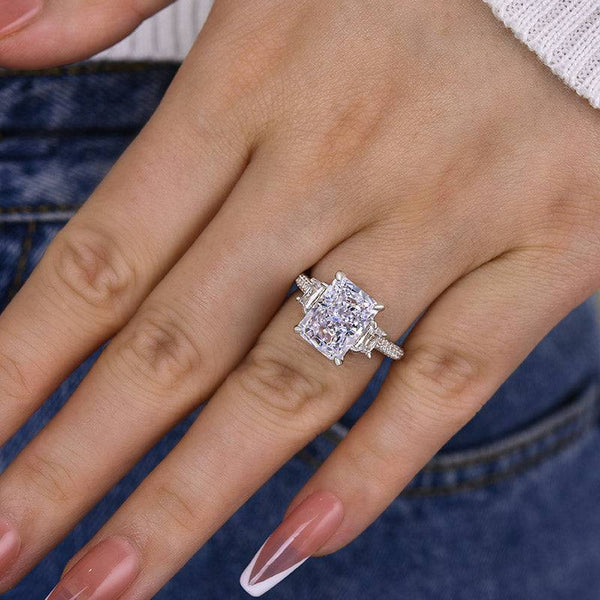 Louily Stunning Crushed Ice Radiant Cut Three Stone Engagement Ring In Sterling Silver