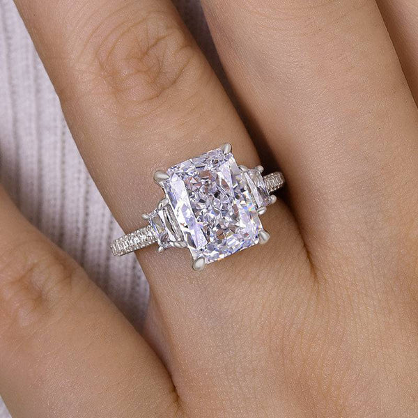 Louily Stunning Crushed Ice Radiant Cut Three Stone Engagement Ring In Sterling Silver