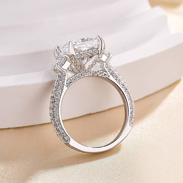 Louily Stunning Crushed Ice Radiant Cut Three Stone Engagement Ring In Sterling Silver